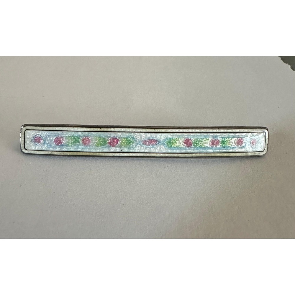 Antique Edwardian Sterling Silver & Enamel Barpin